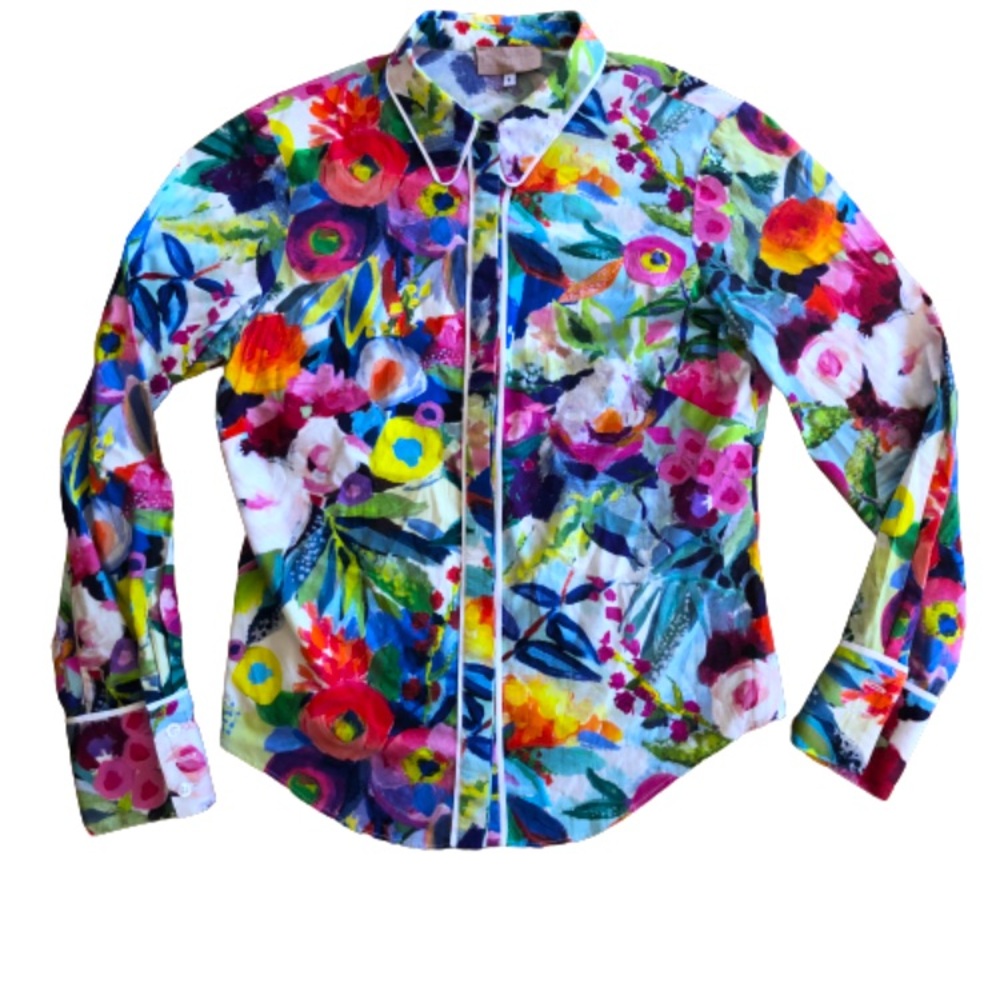 Bright Colorful Abstract Floral Cheerful Rainbow High End Dress Shirt Button Up